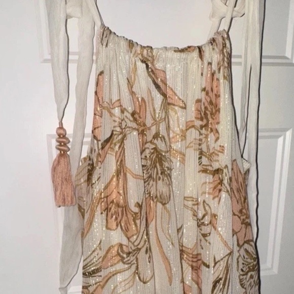 Free People Bare It All Floral Maxi Dress in Cream and Brown NEW S - Picture 4 of 9